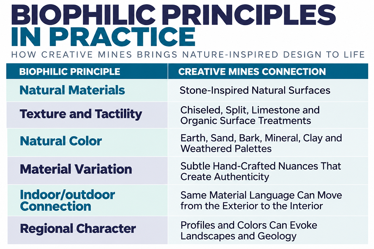 Biophilic Principles in Practice Table