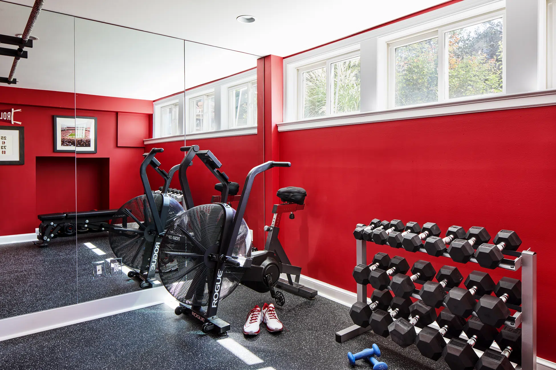 InSite Builders & Remodeling exercise room in a basement, photo by Stacy Zarin Goldberg